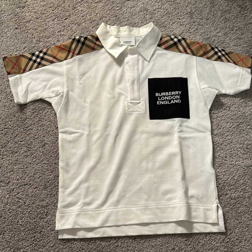 Burberry White Polo Shirt with Tartan Shoulders